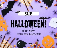 Purple Maximalist Happy Halloween Sale Poster  Medium Rectangle สามเหลี่ยมขนาดกลาง template