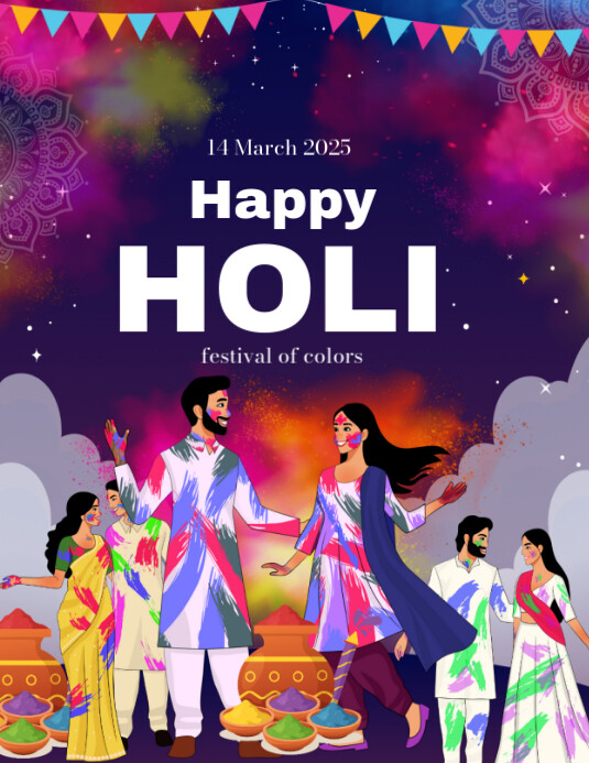 Purple Maximalist Happy Holi Day 2025 Flyer (us Letter) template