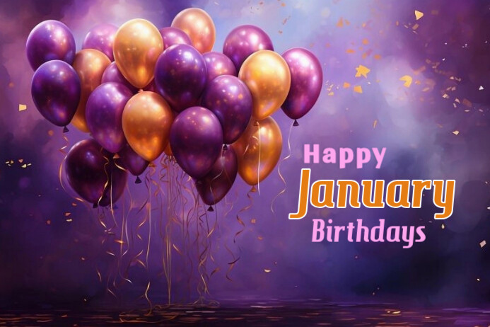 Purple Maximalist Happy January Birthdays Banner 4' × 6' Template ...