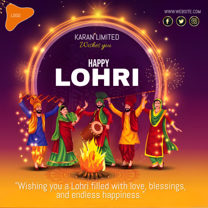 Purple Maximalist Happy Lohri Flyer Instagram Post template