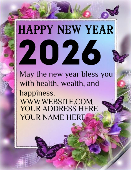 Purple Maximalist Happy New Year Flyer Template | PosterMyWall