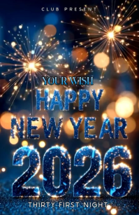 Purple Maximalist Happy New Year  Half Page Wide template