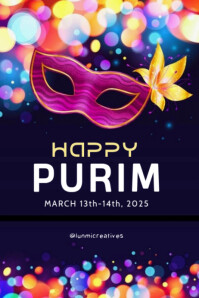 Purple Maximalist Happy Purim  Banner 4' × 6' template
