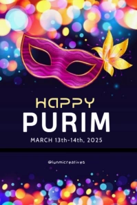 Purple Maximalist Happy Purim  Banner 4' × 6' template