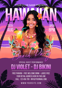 Purple Maximalist Hawaiian Beach Party Flyer Or Poster Template A5