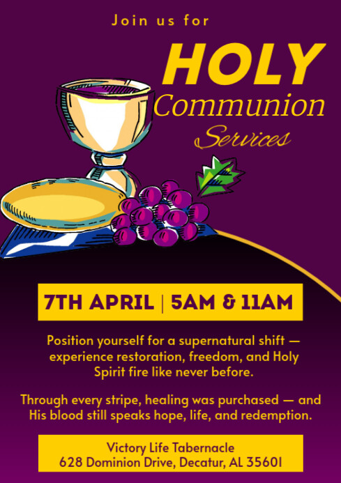 Copy of Purple Maximalist Holy Communion Service Flyer A4 | PosterMyWall