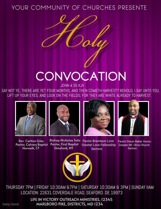 Plantilla de Purple Maximalist Holy Convocation Flyer (us | PosterMyWall