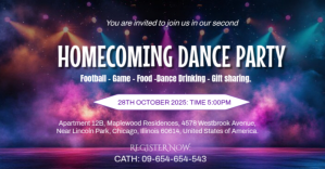 Purple Maximalist Homecoming Dance Party Invitation Template Facebook Shared Image