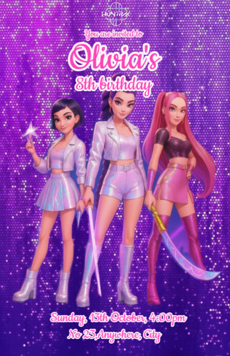 Purple Maximalist Huntrix Birthday Invitation Tabloid Template ...