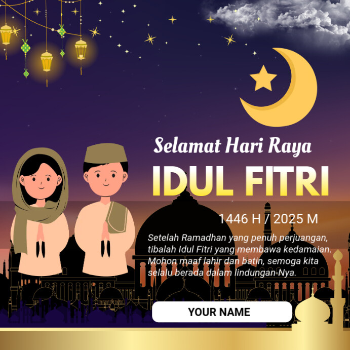 Purple Maximalist Idul Fitri Square (1:1) template