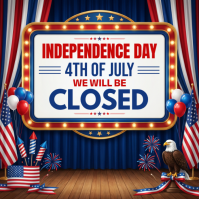 Purple Maximalist Independence Day Closure Announcement Instagram Post template