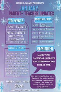 Purple Maximalist January School Updates & Teacher Newsletter Pinterest Graphic template