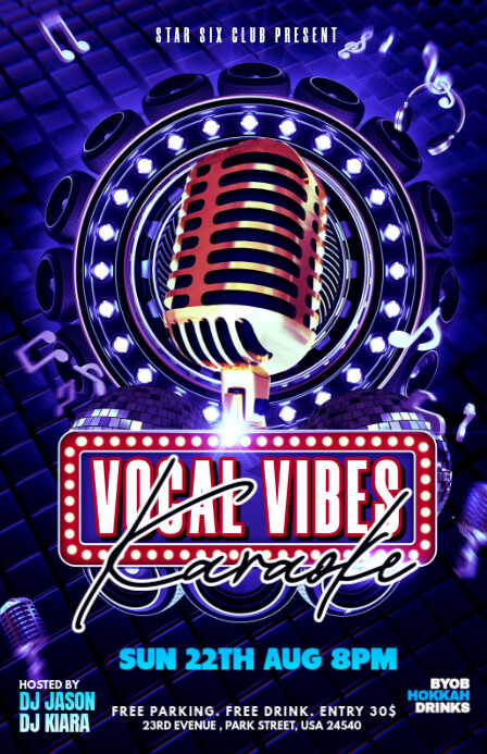 Purple Maximalist Karaoke Party Invitation Poster For Club Even Tabloid Poniekoerant template