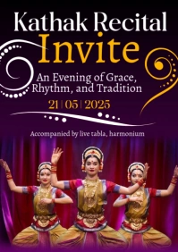 Purple Maximalist Kathak Recital Invite A2 template