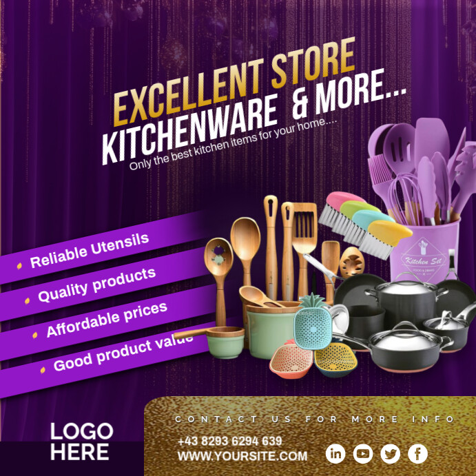 Purple Maximalist Kitchen Utensils Business Advert Flyers  Instagram Post template