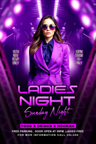 Purple Maximalist Ladies Night Party Flyer Banner 4' × 6' template