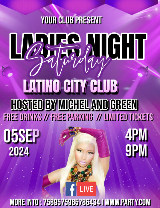 Purple Maximalist Ladies Night Party Flyer Fl Folheto (US Letter) template