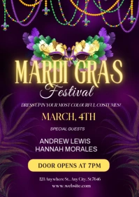Purple Maximalist Mardi Gras  A4 template