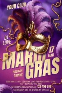 Purple Maximalist Mardi Gras Banner 4' × 6' template