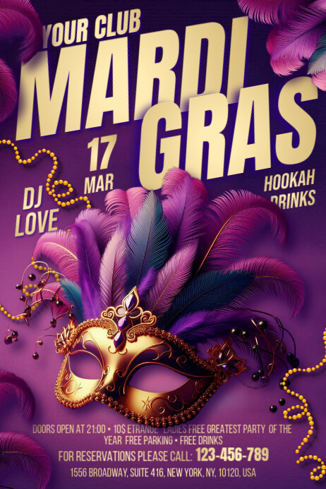 Purple Maximalist Mardi Gras Banner 4' × 6' template