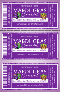 Purple Maximalist Mardi Gras Carnival Entry Ticket Tabloid Tabloide template