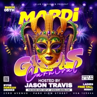 Purple Maximalist Mardi Gras Carnival Party Design For Instagram Post template