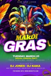 Purple Maximalist Mardi Gras Carnival Party Invitation Poster template