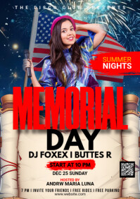 สีแดง Memorial Day Party A2 Template