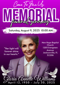 Purple Maximalist  Memorial Funeral Announcement Flyer, Funeral A4 template