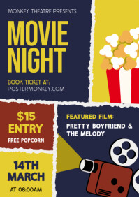 Purple Maximalist Movie Night A4 template