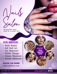 Purple Maximalist Nails Salon Flyer (us Lette Pamflet (VSA Brief) template