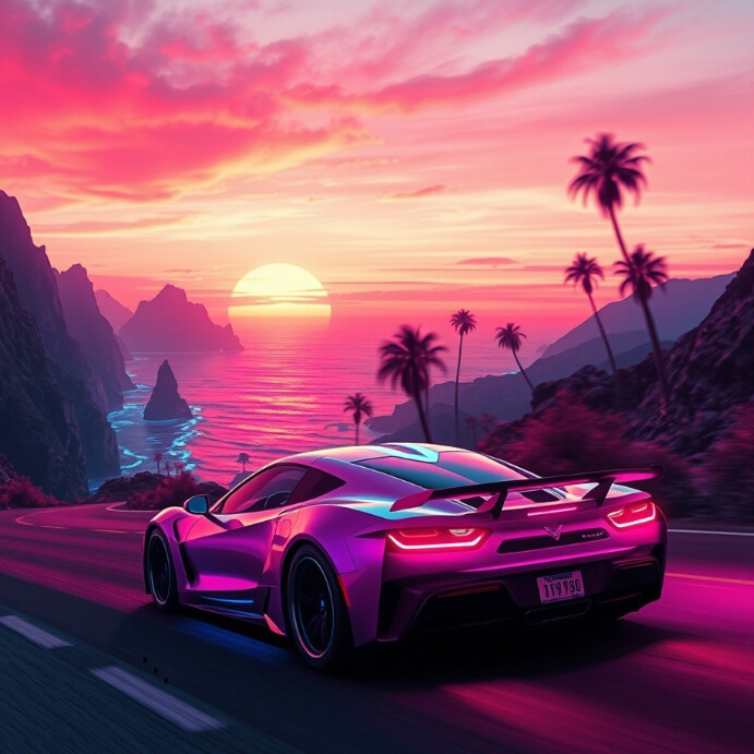 Purple Maximalist Neon #sportscar #synthwave #retro Instagram Post template