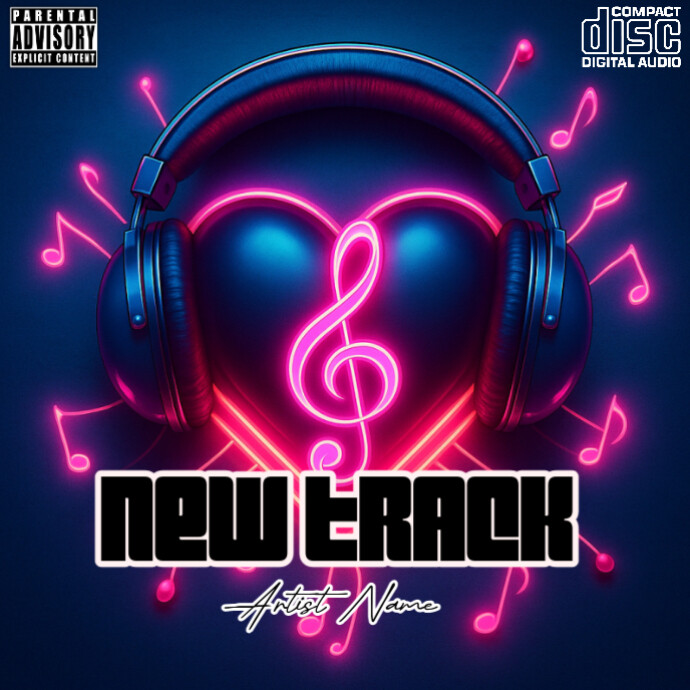Purple Maximalist Neon Beats Of The Heart Album Cover Template ...