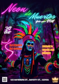 Purple Maximalist Neon Party A4 template