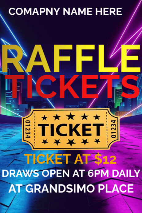 Purple Maximalist Neon Raffle Tickets Poster Template | PosterMyWall