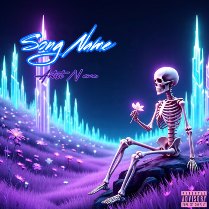 Purple Maximalist Neon Skeleton – Eternal Bloom Album Cover Template ...
