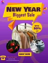 Purple Maximalist New Year Big Discounts Flyer (us Letter) template