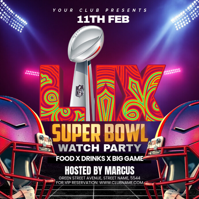 Purple Maximalist Nfl Playoffs, Super Bowl Flyer Square (1:1) 方形(1:1) template