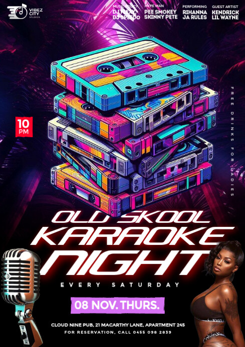 Purple Maximalist Old School Karaoke Night Party Flyer A4 A4 template