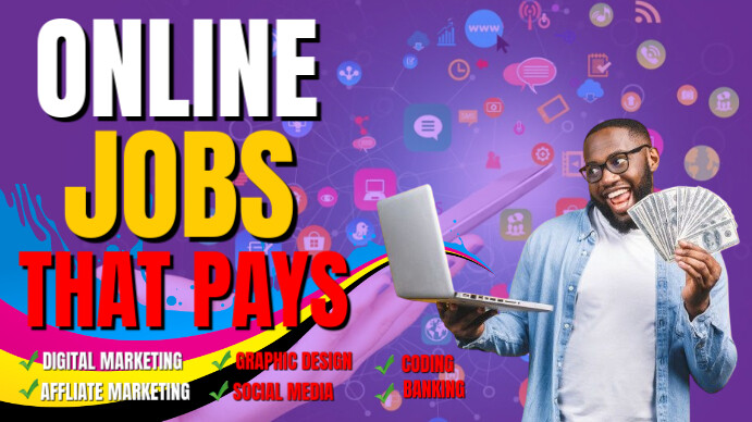 Purple Maximalist Online Job Youtube Thumbnail template