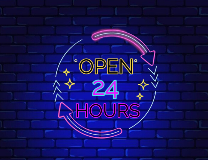 Purple Maximalist Open 24 Hours Flyer (us Let 传单(美国信函) template