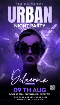 Purple Maximalist Party Flyer Business Card template