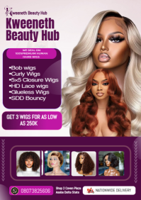 Purple Maximalist Pink And Purple Color Human Hairs Wigs Flyers  A4 template