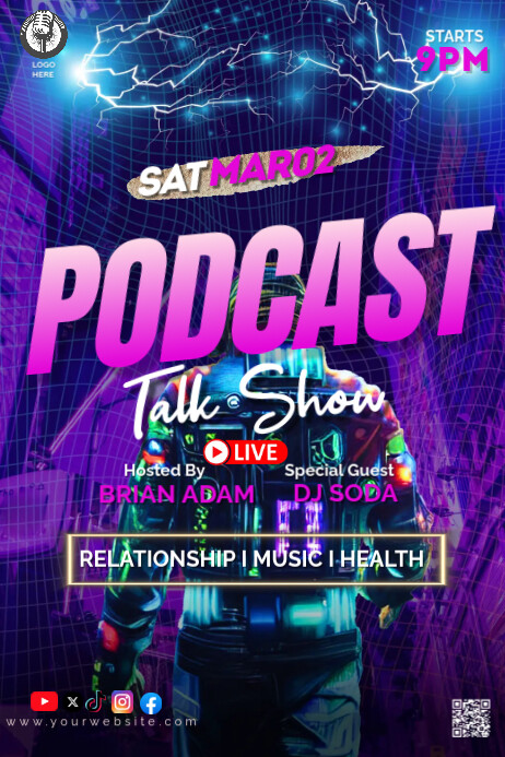 Talk Poster Examples Purple Maximalist Podcast Talk Show Poster Template | PosterMyWall
