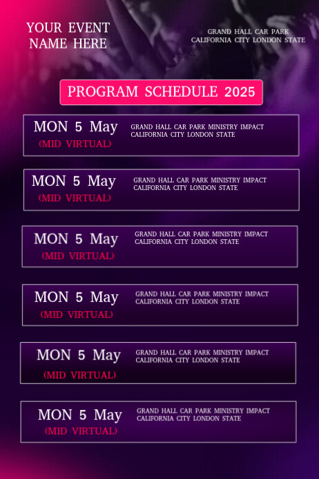 Purple Maximalist Program Event Schedule Template Poster