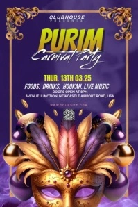 Purple Maximalist Purim Carnival Party  Poster template
