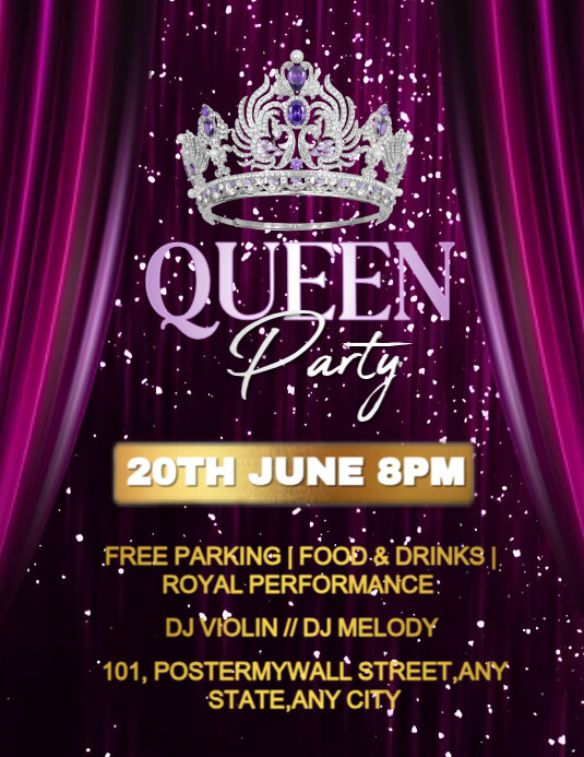 Purple Maximalist Queen Party  Flyer (us Letter) template
