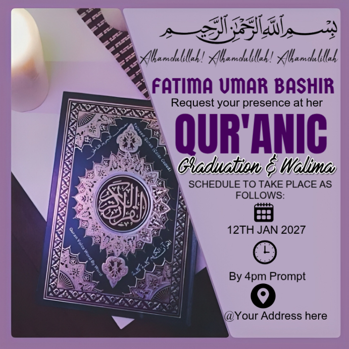 Purple Maximalist Quranic Graduation Invitation Card Instagram Post ...