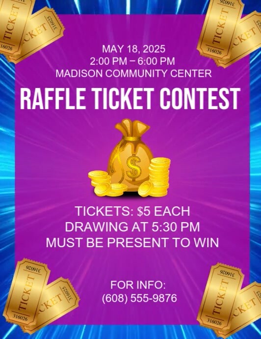 Purple Maximalist Raffle Ticket Contest Flyer (us Letter) template