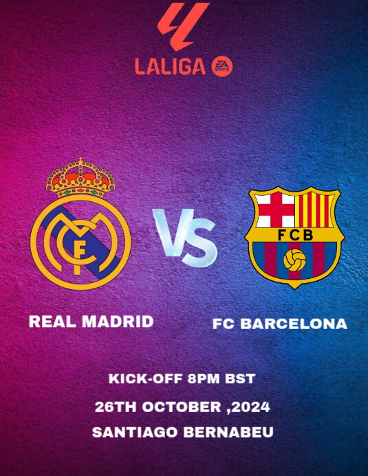 Purple Maximalist Real Madrid Vs Barcelona Flyer (us Letter) Template ...